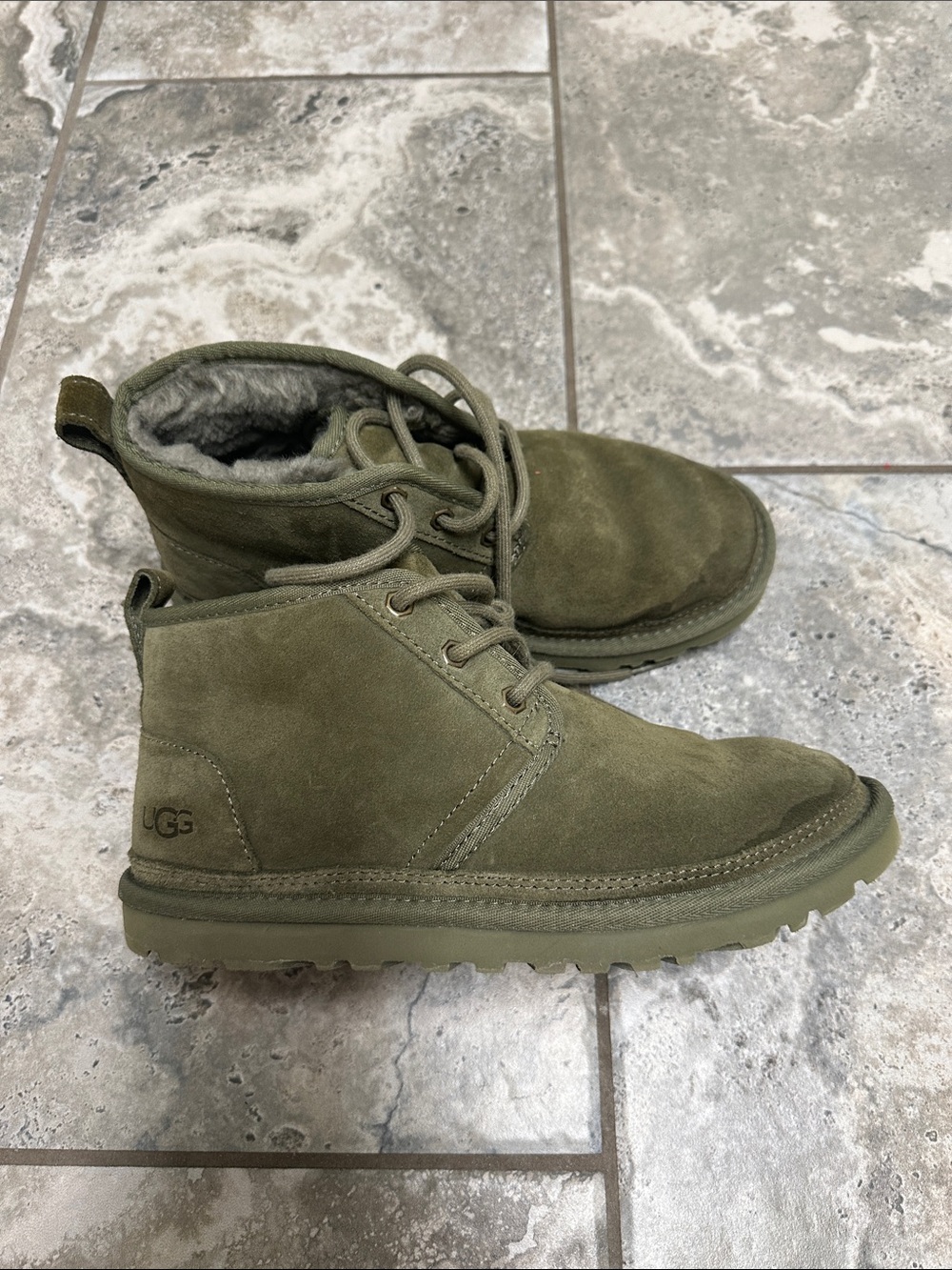 UGG Olive Green Suede Lace-Up Fleece-Lined Ankle Boots